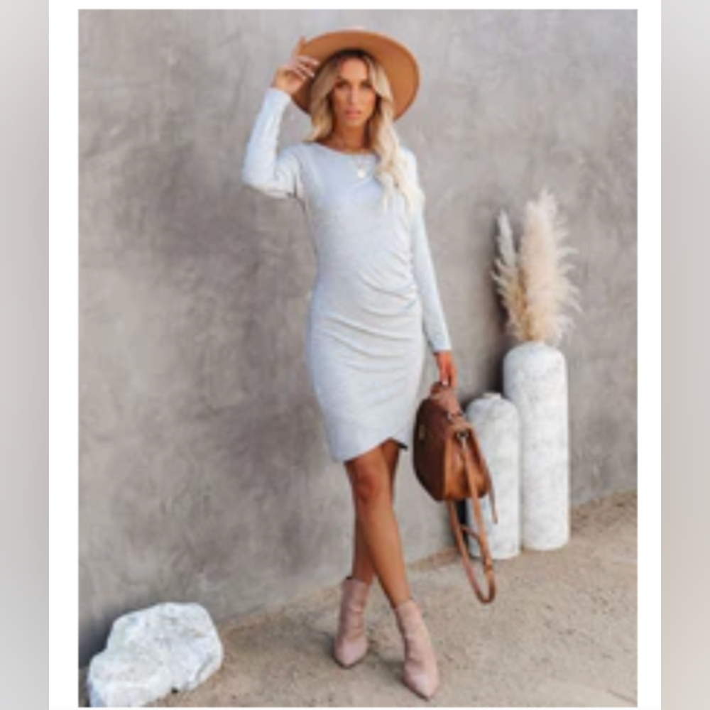 Rylan Long Sleeve Ruched Knit Dress - Heather Gray